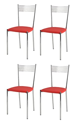 t m c s Tommychairs - Set 4 sillas Elegance para Cocina, Comedor, Bar y Restaurante, Estructura en Acero Cromado y Asiento tapizado en Polipiel Color Rojo