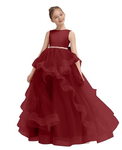 Tiered Tulle Flower Girl Dress for Wedding Pearls Beaded Kids Pageant Princess Dress O Neck Party Ball Gowns for Girls