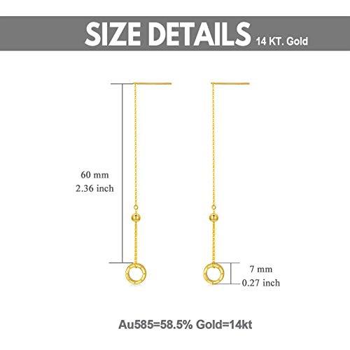 14K Real Gold Threader Earrings For Women Circle Beads Yellow Gold Chain Drop Dangle Pull Through Earrings For Christmas Valentine's Day Wedding #TOP4