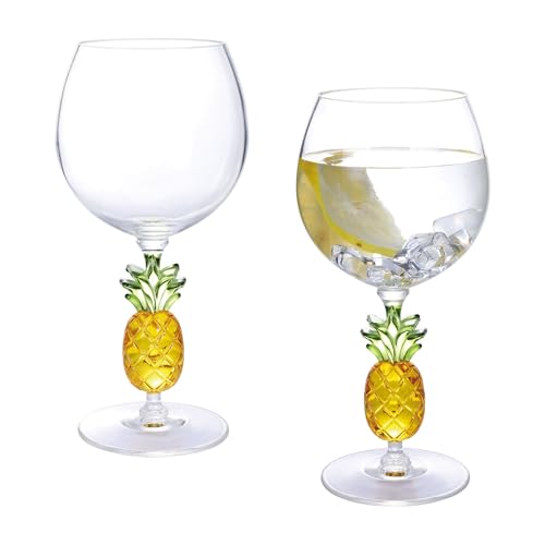 Supreme Housewares Pineapple Stem Wine Glasses, Yellow Pineapple-Shaped Reusable Shatterproof Acrylic Glass for Red or White Wine, Poolside, Outdoors, Parties, 18 oz, Set of 2