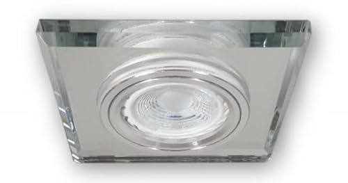 LICHT DISCOUNT 12V LED Einbaustrahler Modell S1371WH | Einbaugehäuse aus transparentem Glas | 5,5W LED Leuchtmittel warmweiss