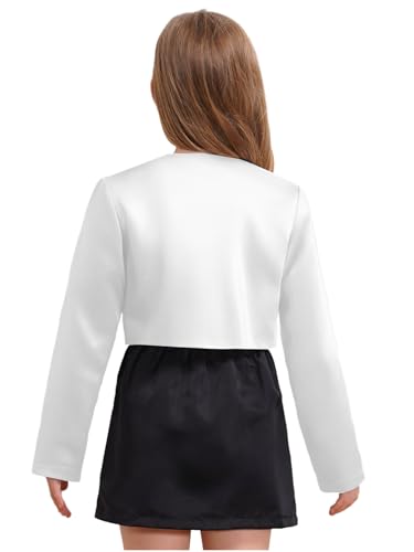 Jelory Kids Girls Elegant Round Neck Bolero Jacket Open Front Shawl Wraps Applique Satin Wedding Outerwear Cardigan2