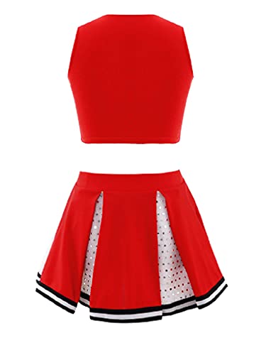 Easyforever Kids Girls Cheer Leader Costume Cheerleading Uniform Outfit Cosplay Top Vest With Pleated Skirt 2Pcs Set Red B02 4 Years #TOP1