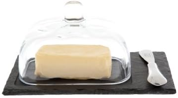 The Just Slate Company Large Butter Cloche/Dish On Natural Slate Base, 8.58 x 5.07-Inch, Includes Stainless Steel Butter Knife