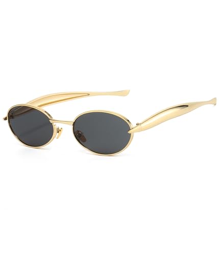 EYLRIM Retro Gold Oval Sunglasses for Women Men Trendy Metal Frame Sun Glasses UV400 Protection
