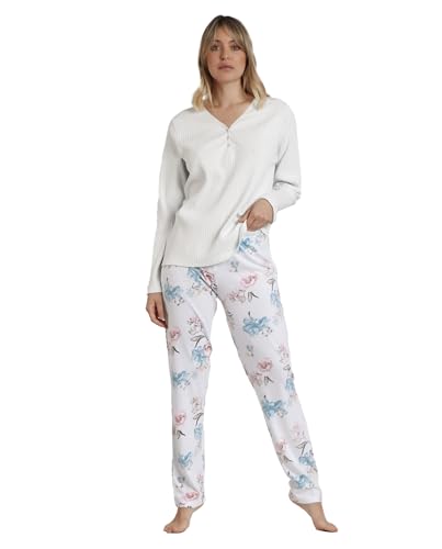 ADMAS Garden Damen-Pyjama mit langen Ärmeln, French Garden, Meeresgrün, M