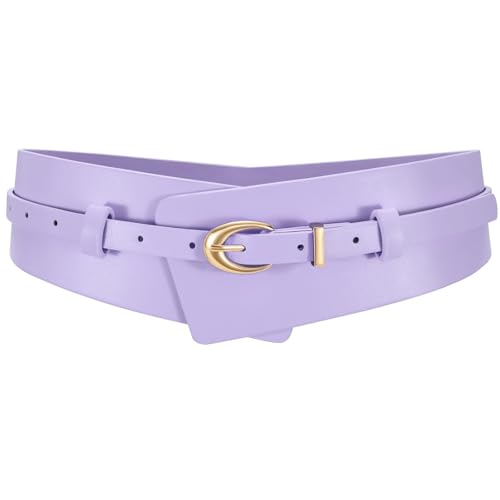 WHIPPY Women Wide Leather Belt Fashion Ladies Dress Belt 2-in-1 Waistband with Skinny Belt for Dress Suits Purple S