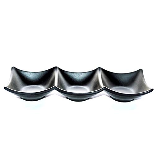 Lucky Star Melamine 3-Compartment Divided Soy Sauce Dishes Wasabi Sushi Sashimi Rectangular Plastic Dipping Plates, 7-7/8" X 2-3/4", Black (40)