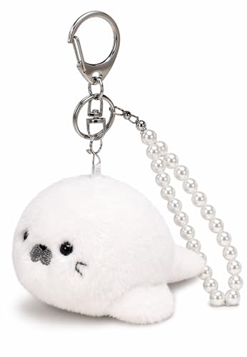 Orisylumen Plush Keychain Bag Charm with Pearl Accent for Handbags & Purses, Cute Backpack Charm for Keys, Gift for Women, Seal Plush Bag Charm Keychain