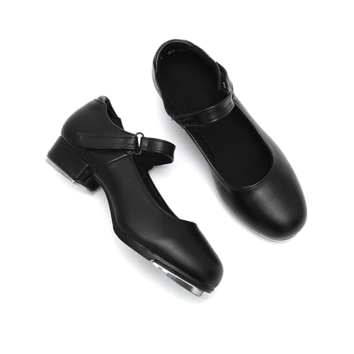 SWDZM Kids Tap Shoes for Girls Dance Shoes Boys Easy Strap Tap Mary Jane Flats PU Leather for Toddler4