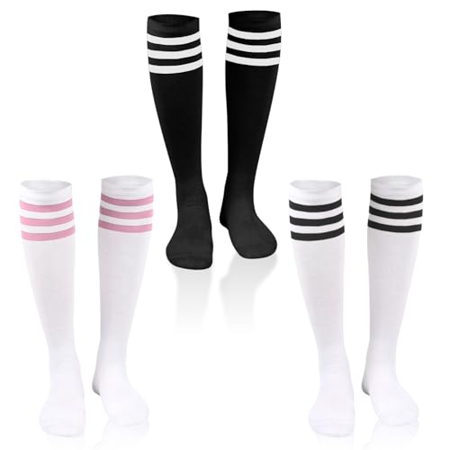 EUPSIIU 3 Paar Kniestrümpfe Damen, Socken Gestreifte, Lange Socken,...