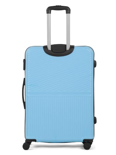 Image of Teakwood Large Size 8 Wheels Trolley Bag, Hard Cabin with Zipper Closure, Adjustable Push Button & Cross Side Strap, Number Lock System 360 Degree (Large, Powder Blue)