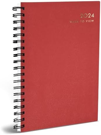 MantraRaj 2024 A5 Spiral Bound Week To View Diary WTV With Hourly Slots For Week Days Includes Information Planner For Student, Teacher, Home, Office Week Days Including Saturday And Sunday (Red)