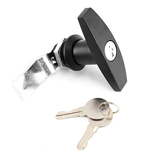 T Handle Lock,Rear Fixing T Handle Lock Tools Box Garage Door Lock with Keys for Trailer Caravan Canopy(Blak)