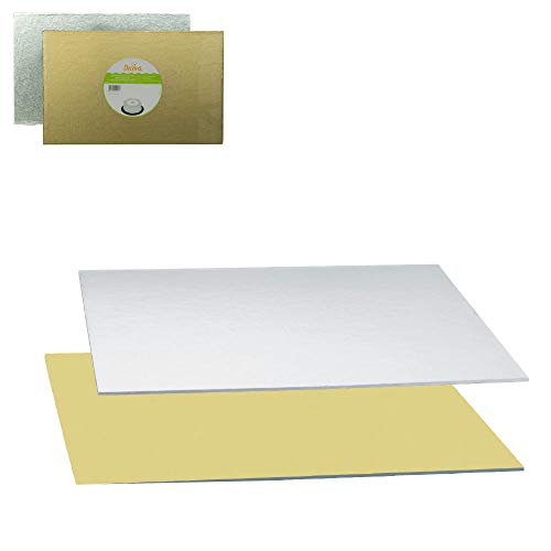 0932518 DECORA - SOTTOTORTA RETTANGOLARE ACCOPPIATO ORO E ARGENTO 40 X 60 CM