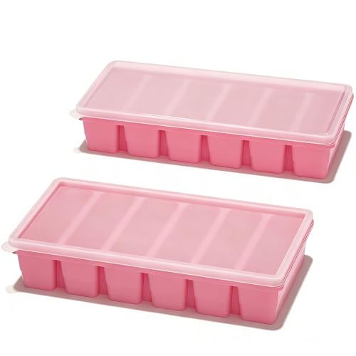 Image of 1 /2 Cup Covered Silicone Freezer Tray, 2-Piece Set Of Silicone Freezer Molds, Used For Preparing And Freezing Various Sauces And Other Dishes, Making 12 Portions Cube Pink