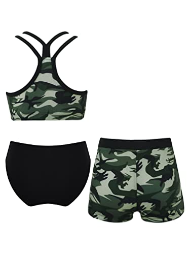 Jhaoyu Kids Girls 3 Piece Tankini Swimsuit Hawaiian Prints Race Back Tank Top with Bottom Shorts Bathing Suit Swimwear2