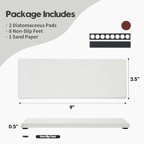 Image of 2PCS White Water Absorbing Diatomite Stone Drying Soap Dish Sink Vanity Tray for Bathroom /Kitchen Counter, Sponge Holder Mat Dispenser Rack Faucet Splash Guard Caddy Organizer, 9 inchx3.5 inch