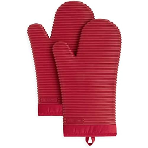 KITCHENAID Ribbed Soft Silicone Oven Mitt 2-Pack Set, 7.5"x13", Passion Red