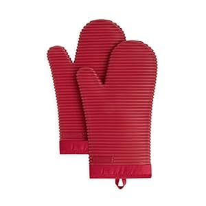 KITCHENAID Ribbed Soft Silicone Oven Mitt 2-Pack Set, 7.5″x13″, Passion Red