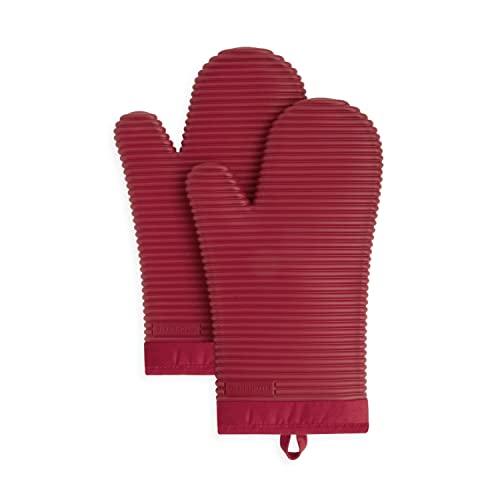 KITCHENAID Ribbed Soft Silicone Oven Mitt 2-Pack Set, 7.5"x13", Passion Red by KitchenAid - Used condition - US$14.95