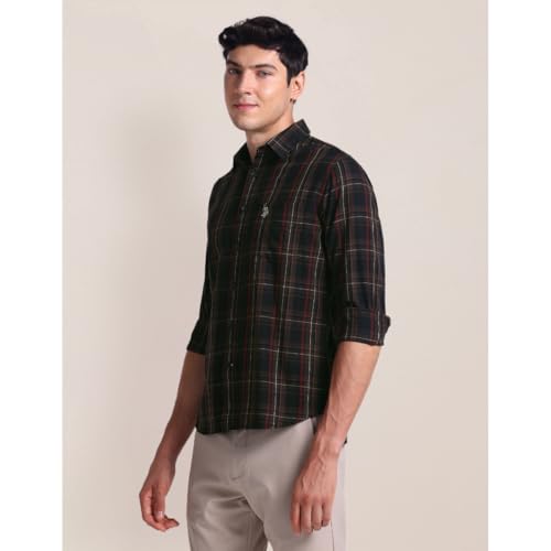 Image of U.S. Polo ASSN. Checked Tailored Fit Shirt for Men - 100% Cotton, Breathable & Comfortable, Full Sleeves Casual Shirt for Men