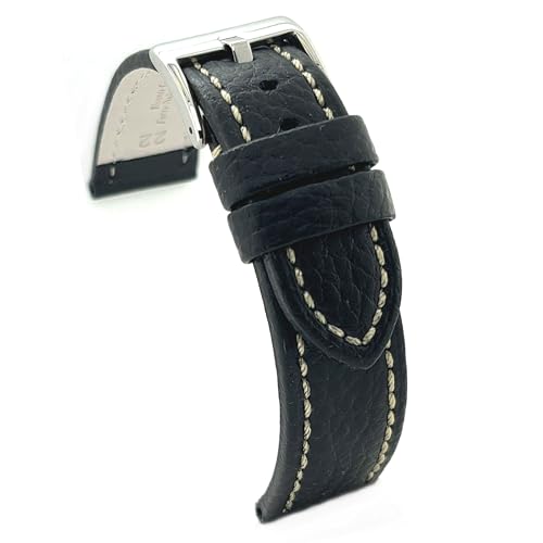 Diloy Bracelet cuir veau gravure bison couture blanche – Style sportif – Pour montre robuste – Tailles 18mm 20mm 22mm 24mm 26mm – Noir ou marron 376 Noir 22mm Diloy Bracelet cuir veau gravure bison couture blanche – Style sportif – Pour montre robuste – Tailles 18mm 20mm 22mm 24mm 26mm – Noir ou marron 376 Noir 22mm