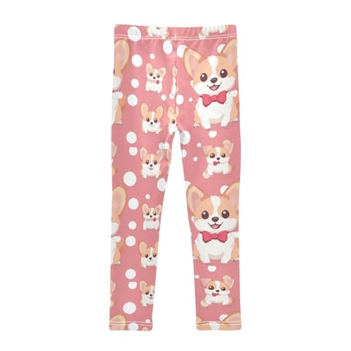 Cute Corgi Dogs Girls' Leggings Toddler Doodles Pink Kids Yoga Pants Dance Active Tights 4T2