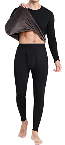 Mrignt Thermal Underwear For Men, Heavyweight Long Johns Set Ultra Soft Lined Warm Base Layer Top And Bottom For Extreme Cold Weather Black #TOP6