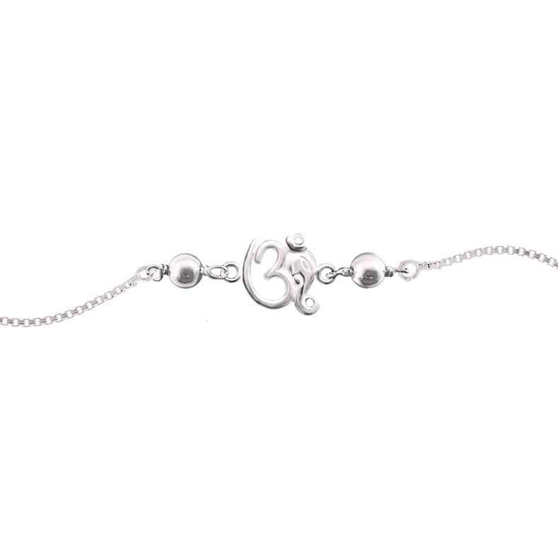 Image of Parnika 925 Om Ganesha Rudraksha Infinity Bro Shiv Bhai Adjustable Silver Rakhi Bracelet For Brother in 92.5 Sterling Silver for Boys and Men | Chandi ki Rakhi | Gift Box Roli Chawal