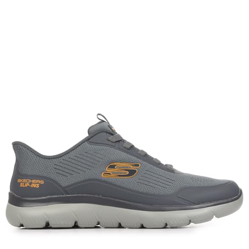Skechers Homme Summits Leyter Baskets, Gray Mesh Orange PU, 45 EU