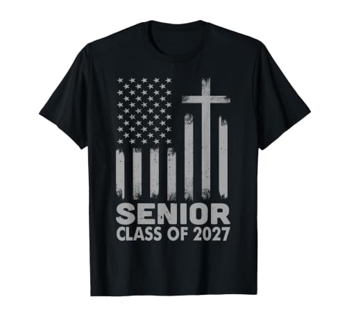 Senior Class of 2027 USA Flag Christian Graduation 2027 T-Shirt, Men, Black, 3X-Large