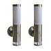 Produktbild 2x LISA Edelstahl-LED-Außen-Wand-Fackel-Leuchte-Lampe, Hauptlicht E27 Max. 40W, Grundlichtring 12 festgebaute LEDs, Bewegungsmelder, Dämmerungssensor, H:37,5 cm, D: 7,6 cm, Kunsstoffglas, IP44