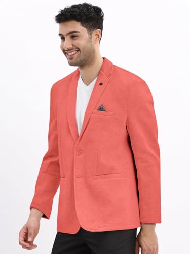 Image of SHOWOFFFF Men Solid Single Breasted Casual Blazer | Notched Lapel Full Sleeves Cotton Blazer for Mens | Slim Fit Regular Length Blazer for Men's