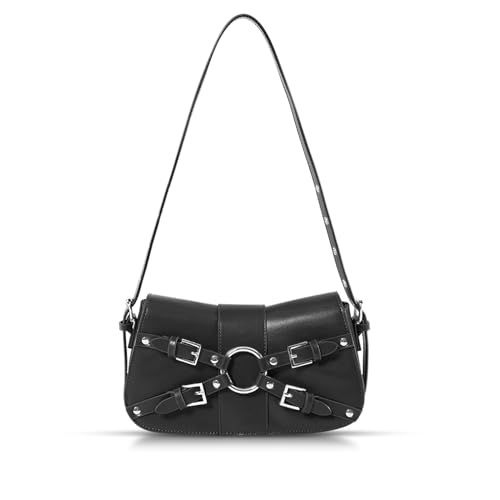 Bolsa de ombro vintage para mulheres, bolsa de couro para axilas, bolsa adequada para ocasiões importantes, trabalho, viagens (preto), Preto, One Size