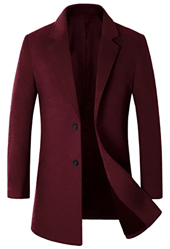 Image of chouyatou Men's Mid-Length Single Breasted Wool Blend Top Coat (Small, Notch-Wine)