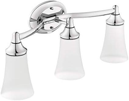 Moen YB2863CH Eva 3-Light Dual-Mount Bath Bathroom Vanity Fixture with Frosted Glass, Chrome, 9.60 x 10.00 x 20.60 inches