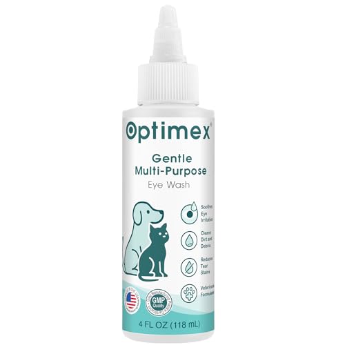 Optimex Gentle Multi-Purpose Eye Wash for Dogs & Cats (4 fl oz) Helps with Eye Infections, Redness, Irritation, Tear Stains, Discharge, Pink Eye, Conjunctivitis & Dry Eye Relief Vet Formulated