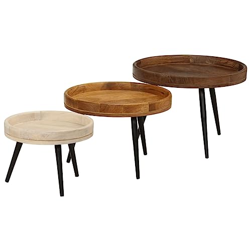 Tables basses rondes bois manguier massif lot de 3 bout de canapé - 4