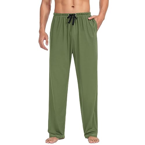 Beige Men's Pajama Pants With Pocket Long Lounge Sleep Bottoms for Family Holiday Home S4