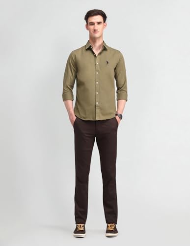 Image of U.S. Polo ASSN. Solid Slim Fit Shirts for Men - 100% Cotton, Full Sleeve Mens Casual Shirts