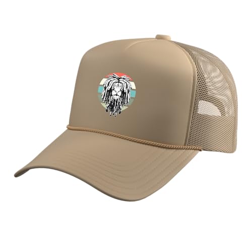 Lion Dreadlock Mane Majestic Animal Creative Powerful Strong Trucker Hat with Adjustable Mesh Back, Khaki