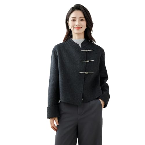 Veste d'automne courte en cachemire femme avec boutons en métal en tweed