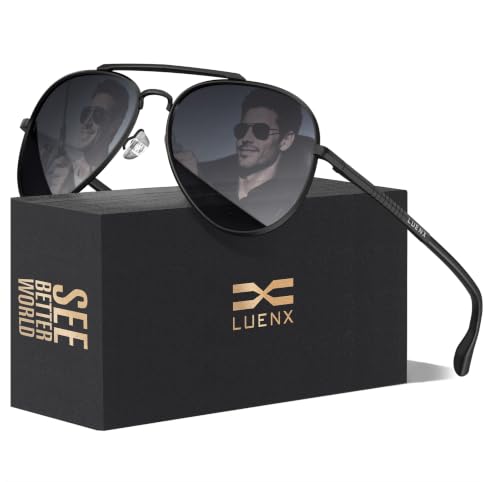 Image of LUENX Aviator Sunglasses for Men Women Polarized Driving Classic Shades - UV 400 Protection with Accessories