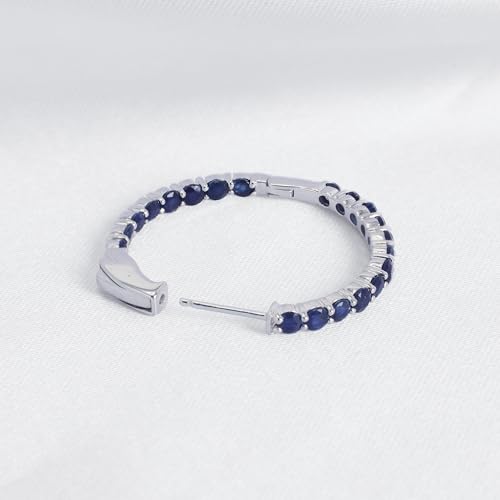 Hoop Earrings with 40 Colored Gemstones, Birthstone Earrings, 925 Sterling Silver Rhodium Plated, Push Back Closure, 1.18'4