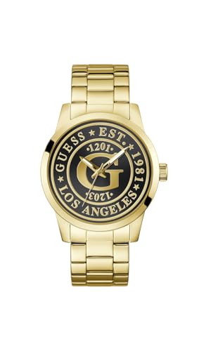 Guess Collegiate G GW0888G2 Montre pour homme 44 mm en acier inoxydable – Quartz analogique Bracelet en acier inoxydable doré Montre tendance pour homme...