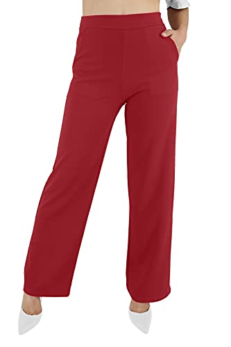 JOPHY & CO. Pantalone Tuta Cabana con Tasche Donna Leggero Comodo a Zampa Larga Elastico in Tessuto (cod. 6503) (Rosso, M)