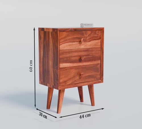Image of Jangid Handicraft Solid Sheesham Wood Bedside Table for Bedroom | Wooden Bed Side Nightstand End Table with 3 Drawer Storage for Home & Living Room | Sofa Side Table |Rosewood, Honey Finish
