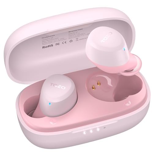 TOZO A1 ワイヤレスイヤホン 小型 超軽量 Bluetooth 5.3 イヤホン マイク内蔵 没入型プレミアムサウンド 長距離接続 イヤフォン 充電ケース付き 遮音 自動ペアリング カナル型 遮音 (コンパクト, ピンク)