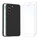 NEW'C Cover per Samsung Galaxy S22+ / S22 Plus in custodia silicone ultra sottile nero e 2 × vetro temperato per Samsung Galaxy S22+ / S22 Plus, pellicola protettiva per schermo